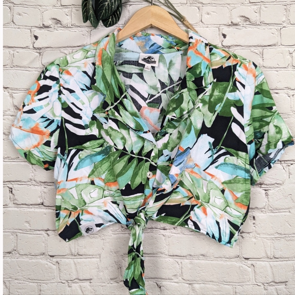 Jurassic World Tropical Leaf Print Tie-Front Top